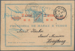 Macau - Ganzsachen: 1896, Card 2 Avos PROVISORIO/10 R. Blue (2) Canc. "MACAU 14-FEB. 95" Resp. "15-A - Ganzsachen