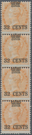 Malaiische Staaten - Straits Settlements: 1867 QV 32c. On 2a. Orange, Wmk Elephant, Vertical Strip O - Straits Settlements