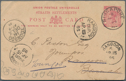 Malaiische Staaten - Straits Settlements: 1895 Postal Stationery Card QV 3c. Carmine Used From SINGA - Straits Settlements