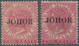 Malaiische Staaten - Johor: 1884/1890, Straits Settlements QV 2c. Pale Rose And Bright Rose With Opt - Johore