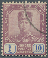 Malaiische Staaten - Johor: 1922, Sultan Sir Ibrahim 10c. Purple/blue With INVERTED Wmk. Mult. Scrip - Johore