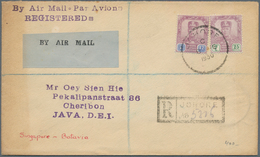 Malaiische Staaten - Johor: 1930, 8 FEB, Registered Airmail For SINGAPORE-BATAVIA Flight Franked Wit - Johore