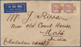 Malaiische Staaten - Johor: 1935, Airmail POTIAN To MAHÉ, INDIA Franked With Vertical Pair 10 C. To - Johore