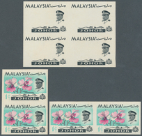 Malaiische Staaten - Johor: 1965, Orchids Imperforate PROOF Block Of Four With Black Printing Only A - Johore