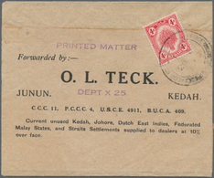 Malaiische Staaten - Kedah: 1929, 4 C Carmine, Single Franking On Preprinted Wrapper From ALOR STAR - Kedah