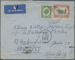 Malaiische Staaten - Kedah: 1937, 2 C Dull Green And 40 C Black/purple, Mixed Franking On Airmail Co - Kedah