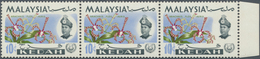 Malaiische Staaten - Kedah: 1965, Orchids, 10c. "Aranchinis Flos-aeris", Horiz. Strip Of Three, Righ - Kedah