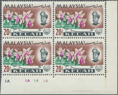 Malaiische Staaten - Kedah: 1965, Orchids, 20c. "Phalaenopsis Violacea", Plate Block From The Lower - Kedah