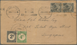 Malaiische Staaten - Malakka: 1933 Cover From Malacca To Singapore Insufficiently Franked By Straits - Malacca