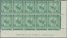 Malaiische Staaten - Negri Sembilan: 1941, 3c. Green, Marginal Block Of Ten (slight Toning) From The - Negri Sembilan