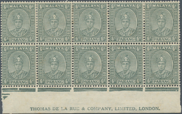Malaiische Staaten - Pahang: 1940, 6c. Grey, Not Issued, Bottom Marginal Block Of Ten With Imprint " - Pahang