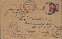 Malaiische Staaten - Penang: 1921 Destination FINLAND: Postal Stationery Card 4c. On 3c. Of Fed. Mal - Penang