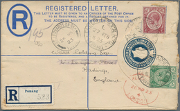 Malaiische Staaten - Penang: 1923 (27.2.), Straits Settlements Registered Letter KGV 10c. Blue Uprat - Penang