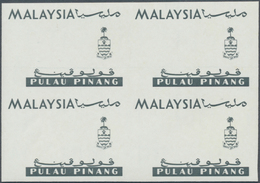 Malaiische Staaten - Penang: 1965, Orchids Imperforate PROOF Block Of Four With Black Printing Only, - Penang