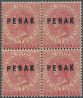 Malaiische Staaten - Perak: 1882-83 QV 2c. Rose, Wmk Crown CA, Block Of Four With Left Vert. Pair Op - Perak