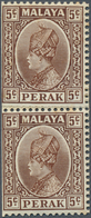 Malaiische Staaten - Perak: 1935, 5c. Brown Coil Join, Top Stamp Hinge Remnant, Lower Piece Unmounte - Perak