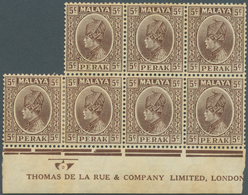 Malaiische Staaten - Perak: 1935, 5c. Brown, Bottom Marginal Block Of Seven (folded) With (almost) F - Perak