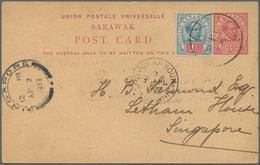 Malaiische Staaten - Sarawak: 1903, 3 C Carmine Postal Stationery Card, Uprated With 1 C Blue/rose, - Other & Unclassified