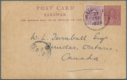 Malaiische Staaten - Sarawak: 1921 Postal Stationery Card 2c. Red-violet Used From Kuching To CANADA - Sonstige & Ohne Zuordnung