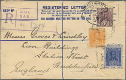 Malaiische Staaten - Sarawak: 1927, 12 C Blue Registered Pse, Uprated With 4 C Brown-purple And 5 C - Autres & Non Classés