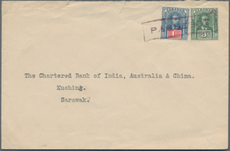 Malaiische Staaten - Sarawak: 1928, 1 C Blue/carmine And 3 C Green, Tied By Boxed "PAQUEBOT" (Proud - Other & Unclassified