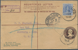 Malaiische Staaten - Sarawak: 1931, 15 C Brown Registered Pse, Uprated With 12 C Bright Blue, Sent F - Sonstige & Ohne Zuordnung