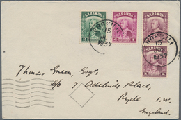 Malaiische Staaten - Sarawak: 1937, 2 X 1 C Purple, 2 C Green And 4 C Bright Purple, Mixed Franking - Sonstige & Ohne Zuordnung