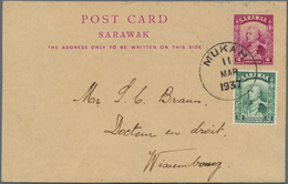 Malaiische Staaten - Sarawak: 1937, 4 C Violet Postal Stationery Card, Uprated With 2 C Green From M - Sonstige & Ohne Zuordnung