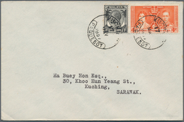 Malaiische Staaten - Sarawak: 1937, Straits Settlements, 1 C Black KGV And 4 C Orange "coronation", - Sonstige & Ohne Zuordnung