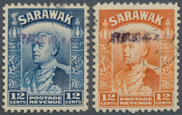 Malaiische Staaten - Sarawak: Japanese Occupation, 1942,12 C. Blue And 12 C. Orange, Each With Viole - Sonstige & Ohne Zuordnung