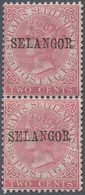 Malaiische Staaten - Selangor: 1885-91 QV 2c. Rose, Optd. "SELANGOR" Type 27, Vertical Pair, Mint Wi - Selangor