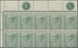 Malaiische Staaten - Selangor: 1893, 1c. Green, Top Marginal Block Of Ten From The Upper Left Corner - Selangor