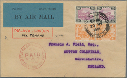 Malaiische Staaten - Selangor: 1931, 4c. Orange And 20c. Dull Purple/black, Horiz. Pair Each, On Fli - Selangor