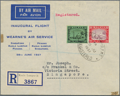 Malaiische Staaten - Selangor: 1937 (28.6.), Registered Airmail Cover For 'Inaugural Flight By Wearn - Selangor