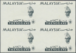 Malaiische Staaten - Trengganu: 1965, Orchids Imperforate PROOF Block Of Four With Black Printing On - Trengganu