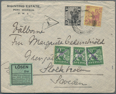 Malaiischer Bund: 1923, 1 And 5 C Lion On Underfranked Cover From PORT DICKSON" To Stockholm. Taxed - Federation Of Malaya