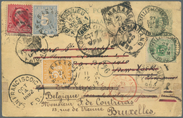Niederländisch-Indien: 1892 World Around: Belgian PS Card Back To Belgium Via New York (franked US 2 - Niederländisch-Indien
