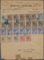 Philippinen: 1884, Telegram Form From MANILA With 6 Words To Singapore Franked With Total 26 Stamps - Philippinen