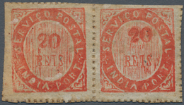 Portugiesisch-Indien: 1873, Type I 20 R. Vermilion, A Horizontal Pair, Right Stamp With Double Impre - Portuguese India