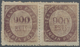 Portugiesisch-Indien: 1873, Type IA, 900 R. Dark Violet, A Horizontal Pair With Double Impression Of - Inde Portugaise