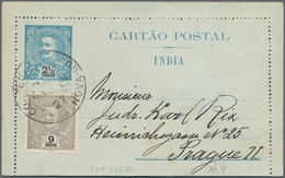 Portugiesisch-Indien: 1912/13, Two Letter Cards Registered To Prague/Bohemia:  2 1/2 T. Uprated 9 Rs - Portugiesisch-Indien