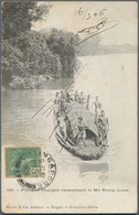 Singapur: 1906, French Indochina 5 C Green, Single Franking On Picture-side Of Ppc "Pirogue Remontan - Singapur (...-1959)