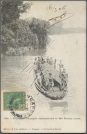 Singapur: 1906, French Indochina 5 C Green, Single Franking On Picture-side Of Ppc "Pirogue Remontan - Singapour (...-1959)