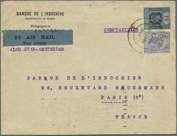 Singapur: 1932 (31.3.), Advert. Airmail Cover Of 'Banque De L'Indochine' Bearing Straits Settlements - Singapore (...-1959)