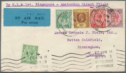 Singapur: 1933, Airmail Letter "By KLM 1st Sigapore-Amsterdam Direct Flight" Addressed To Birmingham - Singapur (...-1959)