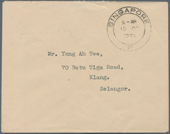 Singapur: 1945 (15.10.), Stampless Cover From SINGAPORE To Klang/Selangor, As No Stamps Were Initial - Singapour (...-1959)