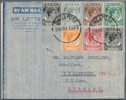 Singapur: 1949/1951, Two Different Types Of Airletter Forms Franked With KGV Heads Incl. One With Si - Singapour (...-1959)