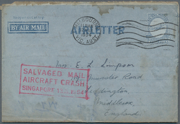 Singapur: 1954 (12.3.), Australia 10d. Airletter Used From Melbourne To England With Plane Crashed N - Singapour (...-1959)