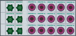 Singapur: 1973, Flowers And Fruits Defintives Complete Set Of 13 In Blocks Of 15, Mint Never Hinged, - Singapour (...-1959)