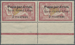 Syrien: 1923, Airmails "Syrie-Grand Liban", Wide Spacing 3¾mm, 5pi. On 1fr. Red/green, Horiz. Pair, - Syrien